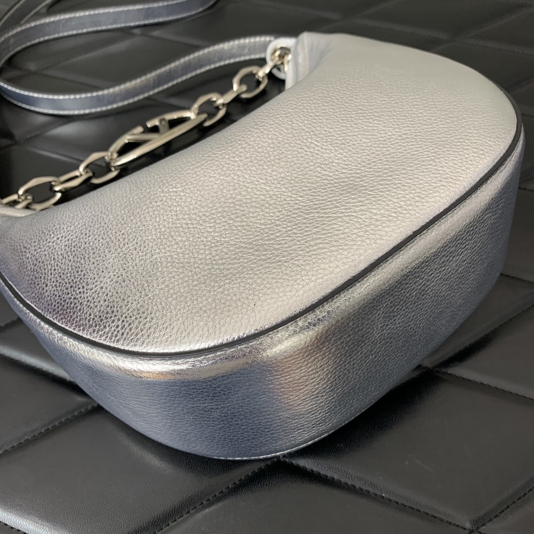 Valentino Garavani VLogo Moon Mini Hobo Bag in Silver Nappa Leather 